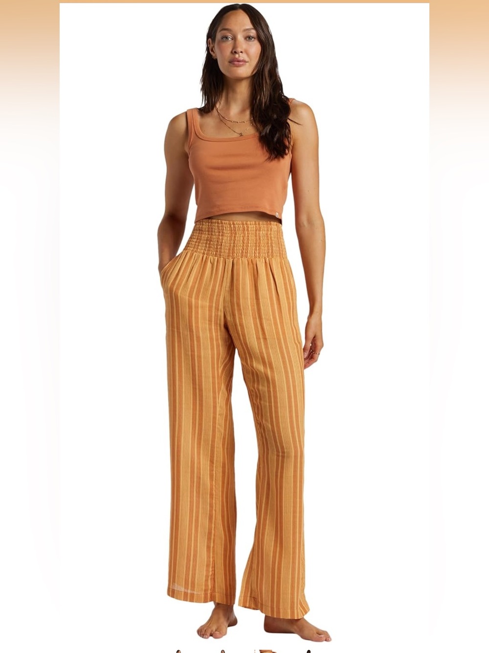 Billabong NEW WAVES Orange Striped High Waist Flare Pants S